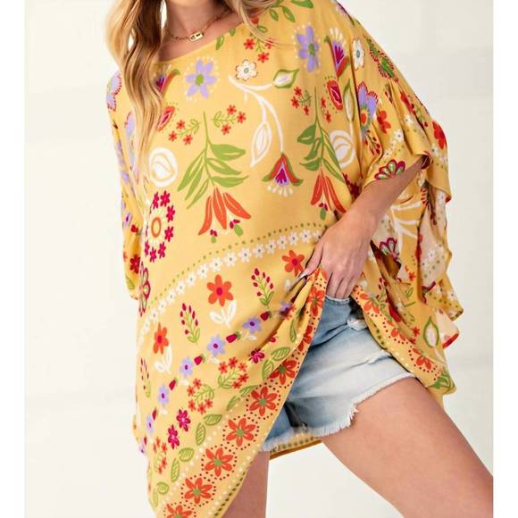 EASEL Sweaters - NEW EASEL margaret kaftan in yellow multi
